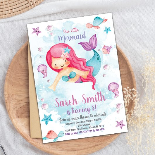 Green Cloud Mermaid Invitation d'anniversaire