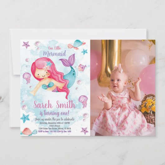 Green Cloud Mermaid Invitation d'anniversaire avec (Devant)