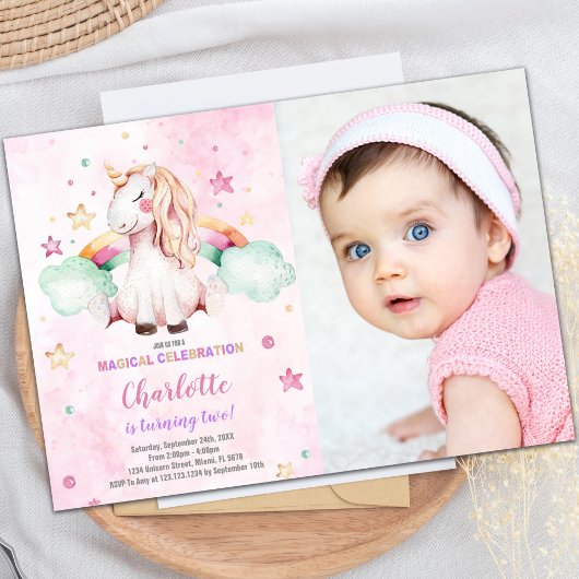 Green Cloud Rainbow Unicorn Uitnodiging met foto