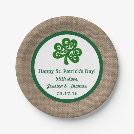 Green Clover & Burlap St. Patrick's Day Papieren Bordje (Voorkant)