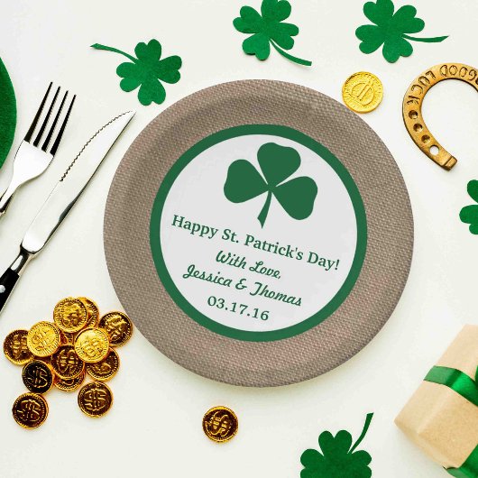 Green Clover & Burlap St. Patrick's Day Papieren Bordje