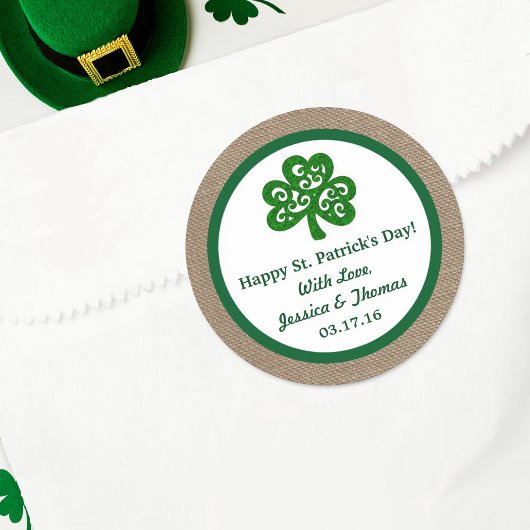 Green Clover & Burlap St. Patrick's Day Ronde Sticker