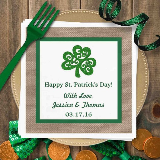 Green Clover & Burlap St. Patrick's Day Servetten