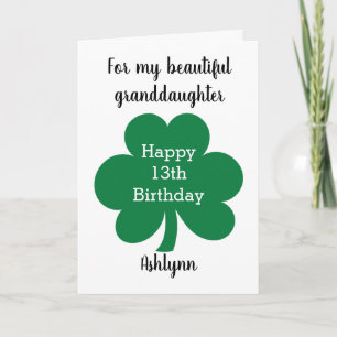 Green Clover Leaf St. Patrick's Day 13th Birthday Kaart