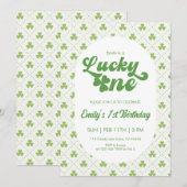Green Clover Lucky One First Birthday Kaart (Voorkant / Achterkant)