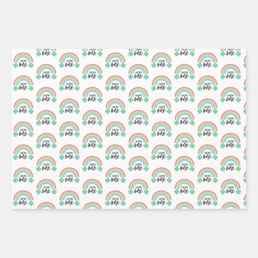 Green Clover & Rainbow Lucky One First Birthday Inpakpapier Vel (Voorkant)