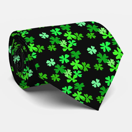 Green Clover Shamrocks Irish Black Stropdas (Opgerold)