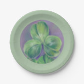Green Clover Shamrocks op Paarse pasteelkunst Papieren Bordje (Voorkant)