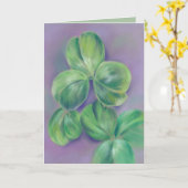 Green Clover Shamrocks op Paarse St. Patrick's Day Kaart (Gele Bloem)