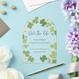 Green Clover Spring Wildflowers Wedding Acryl Uitnodigingen