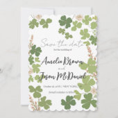Green Clover Spring Wildflowers Wedding Red de wer Save The Date (Voorkant)