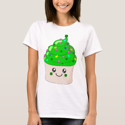 Green Clover St Patricks Day Cute Cupcake T-shirt (Voorkant)