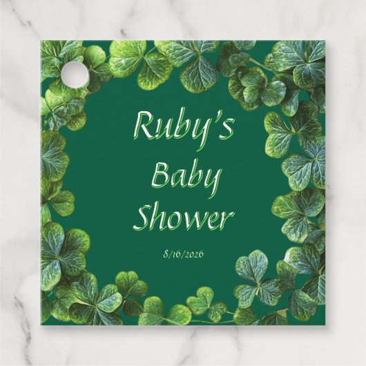 Green Clovers Baby shower Bedankjes Labels (Voorkant)
