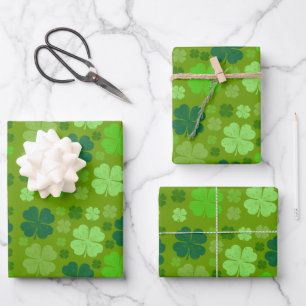 Green Clovers, Lucky Clovers, Saint Patrick's Day Inpakpapier Vel