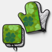 Green Clovers, Lucky Clovers, Saint Patrick's Day Ovenwant & Pannenlap Set (Voorkant / Achterkant)
