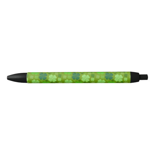 Green Clovers, Lucky Clovers, Saint Patrick's Day Zwarte Inkt Pen (Voorkant)