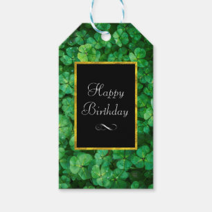 Green Clovers met FAUX Gold Foil Lijst Birthday Cadeaulabel