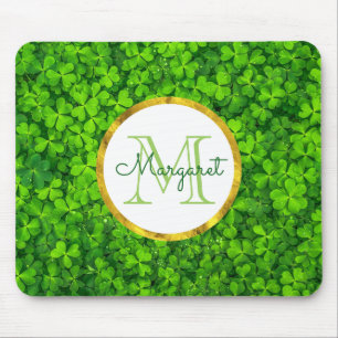 Green Clovers met FAUX Gold Foil Lijst Monogram Muismat