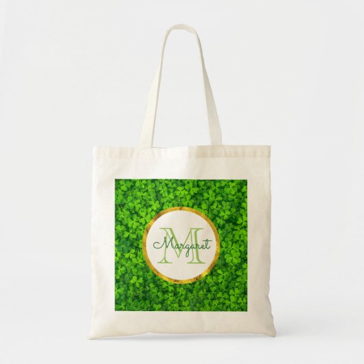 Green Clovers met FAUX Gold Foil Lijst Monogram Tote Bag (Voorkant)