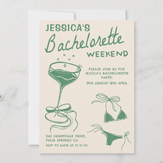 Green Cocktail Bachelorette Weekendschema Kaart (Voorkant)