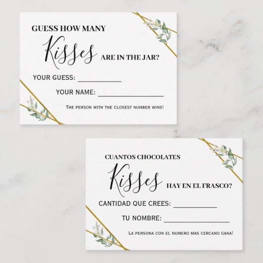 Green Combien de baisers carte de jeu bilingue (Devant / Derrière)