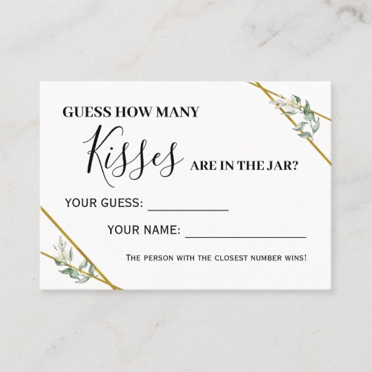 Green Combien de baisers carte de jeu bilingue (Devant)