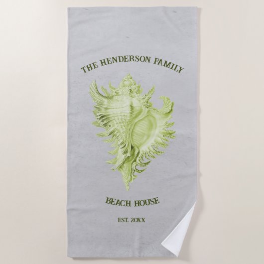 Green Conch Shell Beach Towel Strandlaken (Voorkant)