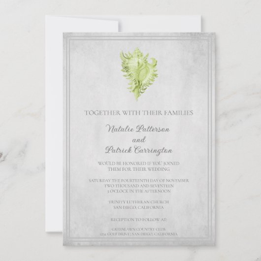 Green Conch Shell Wedding Invitation Kaart (Voorkant)