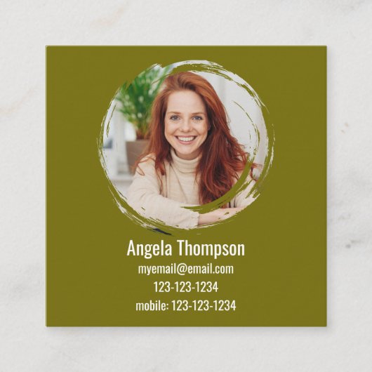 Green Connect with Me Photo QR Code  Vierkante Visitekaartje (Voorkant)