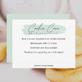Green Cookie Care Instructions Minimalist Script Bedankkaart