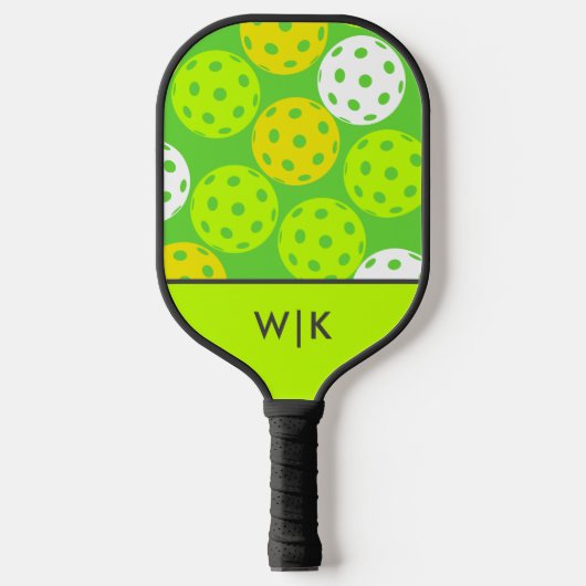 Green Cool Modern Monogrammed Pickleball Paddle (Voorkant)