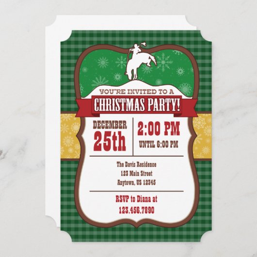 Green Cowboy Noël Party Invitation (Devant / Derrière)
