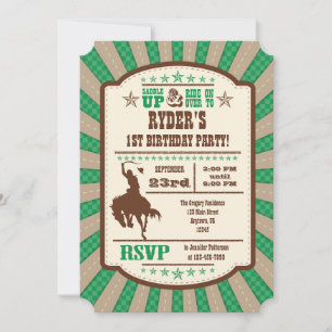 Green Cowboy Rodeo Anniversaire Fête Invitation
