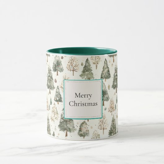 Green Cream Christmas Trees Mok (Midden)