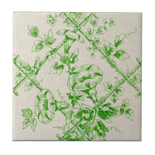 Green Cream Floral Trellis Repro Transferware Tegeltje