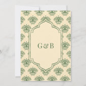 Green Cream Ikat Anand Karaj Sikh Wedding Kaart (Achterkant)