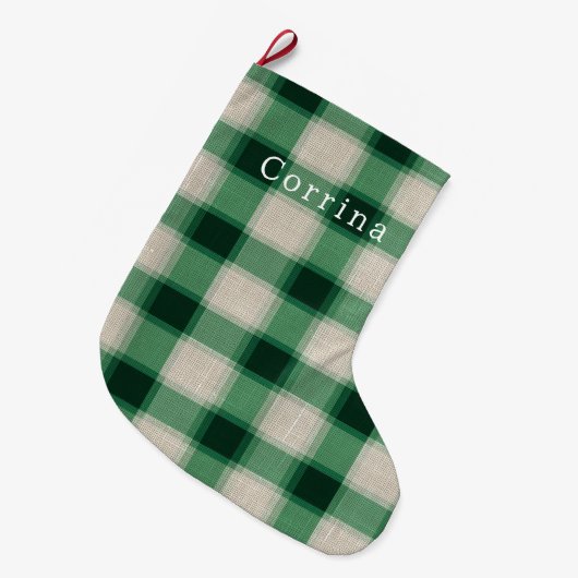 Green Cream Plaid Grote Kerstsok (Voorkant (Hangend))