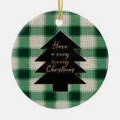 Green Cream Plaid Kerstboom Keramisch Ornament (Voorkant)