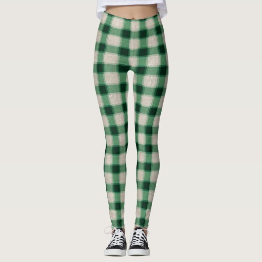 Green Cream Plaid Leggings (Voorkant)