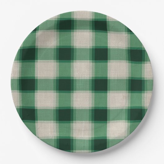 Green Cream Plaid Papieren Bordje (Voorkant)