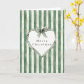 Green Cream Stripes Heart Bow Christmas Kaart (Gele Bloem)
