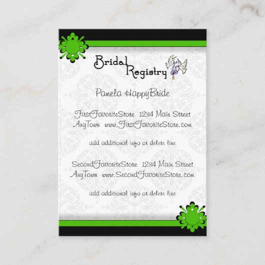 Green Crest Damask Bridal Registry Kaarten (Voorkant)