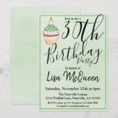 Green Cupcake 30th Birthday Party Kaart (Voorkant / Achterkant)
