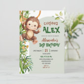 Green Curious Monkey Safari Theme Birthday Kaart (Staand voorkant)