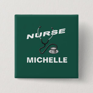 GREEN Custom Name Nurse Vierkante Button 5,1 Cm