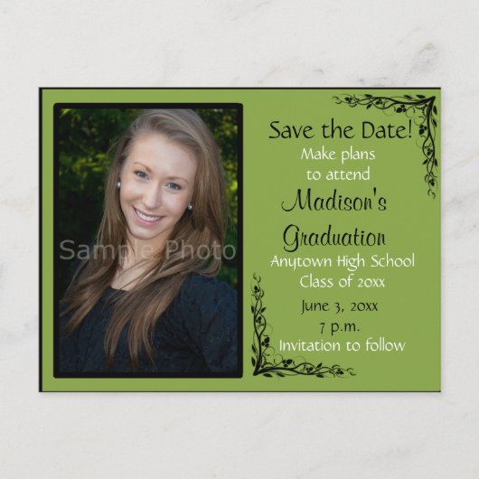 Green Custom Photo Graduation Enregistrer la carte (Devant)