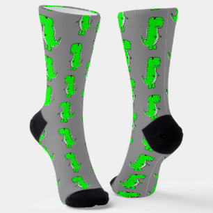 Green Cute Dino Gray Sokken