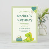 Green Cute Dinosaur Invitation de fête d'anniversa (Debout devant)