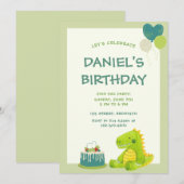 Green Cute Dinosaur Invitation de fête d'anniversa (Devant / Derrière)