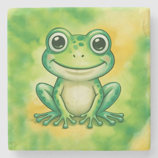 Green cute frog stenen onderzetter (Voorkant)